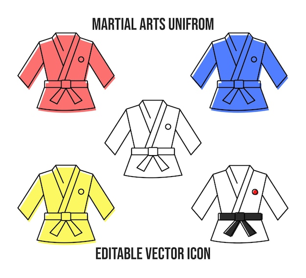Vetor um ícone de arte de linha de uniforme de artes marciais com traços e preenchimento ilustração vetorial do uniforme de taekwondo