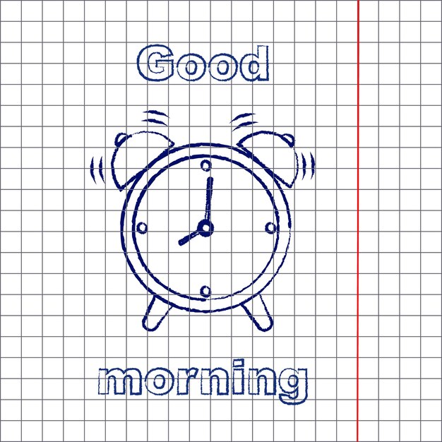Um ícone de despertador simples, um símbolo linear com um contorno fino Estilo de contorno de tinta azul