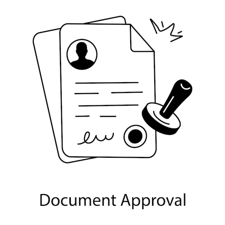 Vetor um ícone de linha de aprovação do documento com selo