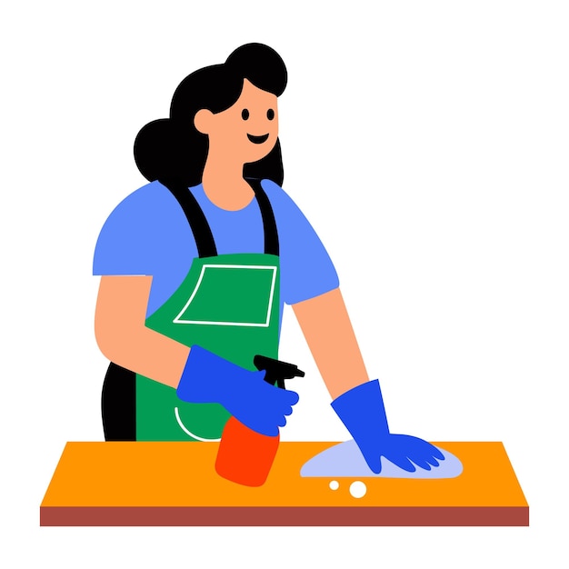 Um ícone de mulher de limpeza de cozinha em estilo plano