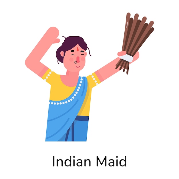 Um ícone de personagem plano de empregada indiana