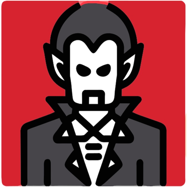 um ícone de vampiro retratado em um estilo minimalista uma silhueta preta clara contra um carmesim profundo