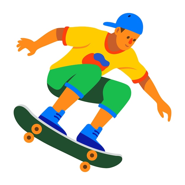 Um ícone plano de personagem de skate
