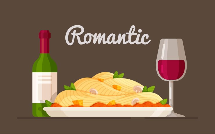 Vetor um jantar romântico em um restaurante data