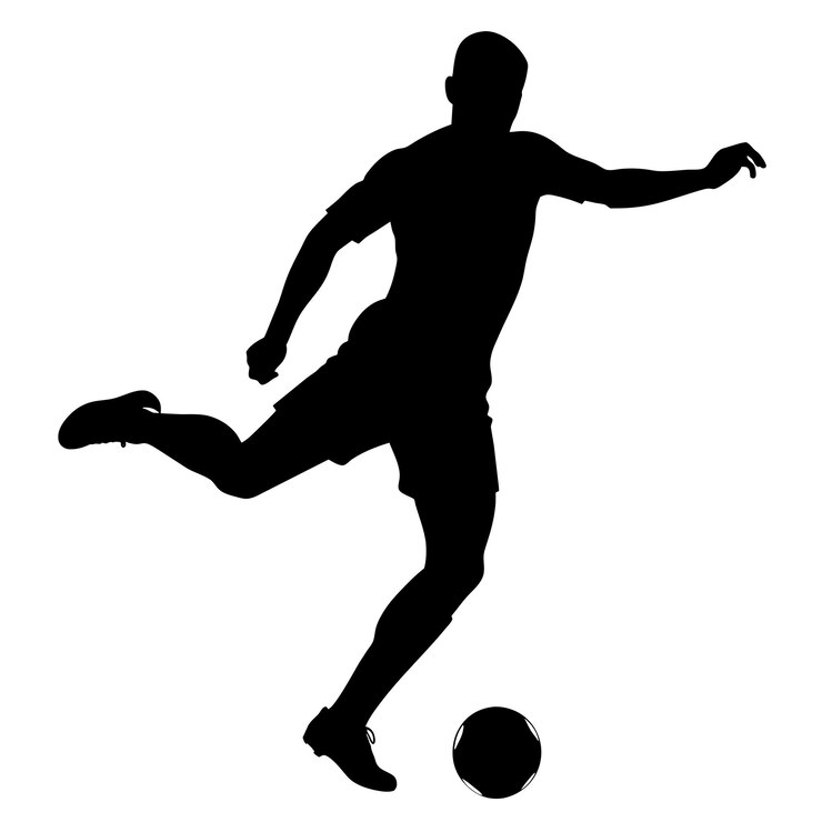 Vetor um jogador de futebol chuta a silhueta do vetor da bola com fundo branco 10
