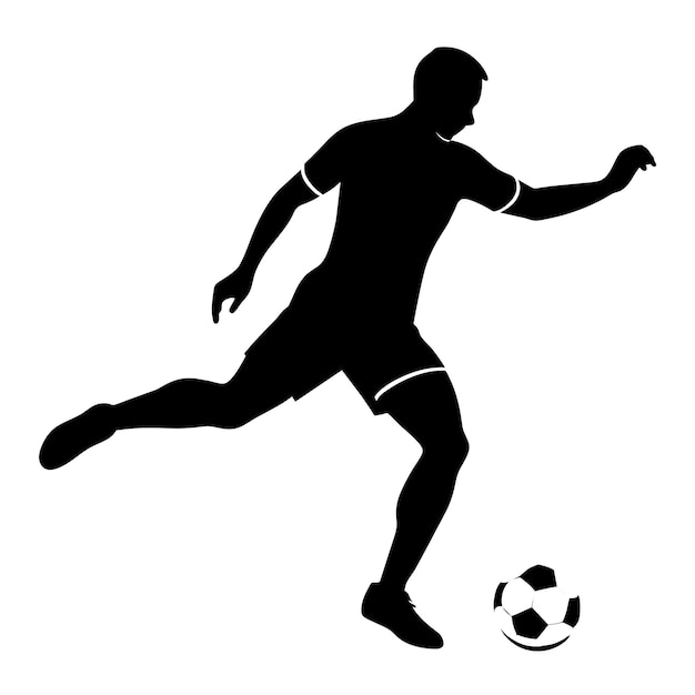 Vetor um jogador de futebol chuta a silhueta do vetor da bola com fundo branco 11
