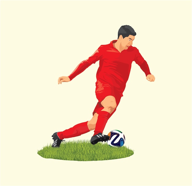 Um jogador de futebol correr com dribles a bola no torneio