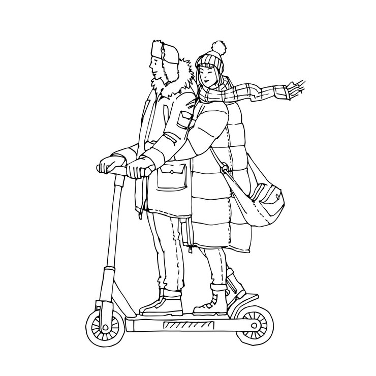 Vetor um jovem anda de scooter com sua namorada