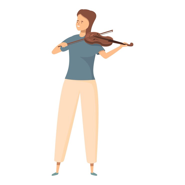 Vetor um jovem músico está tocando um violino com um arco