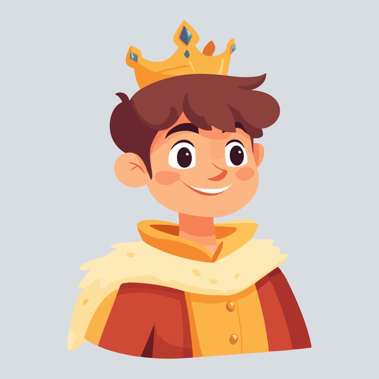 Vetor um jovem rei com um sorriso e roupas casuais sob seu manto simples