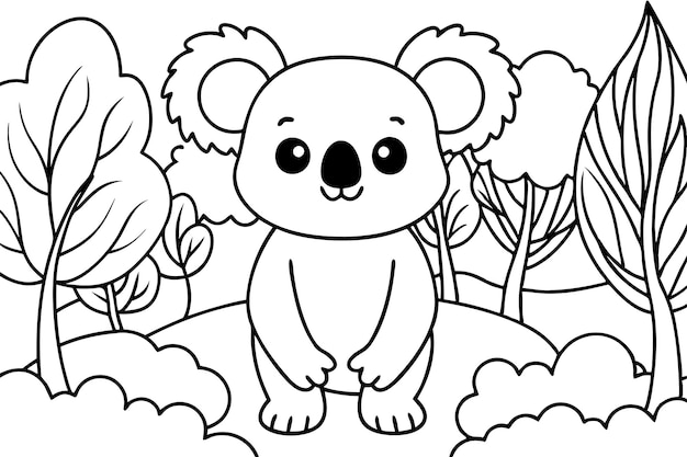 um koala com um fundo preto e branco com um contorno preto de um koala