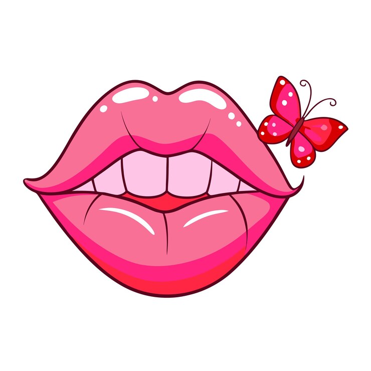 Vetor um lábios rosa com borboletas e uma borboleta nos lábios