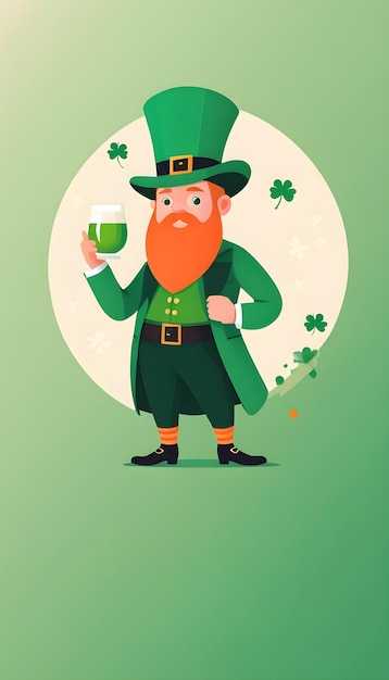 um leprechaun de desenho animado segurando um copo de cerveja