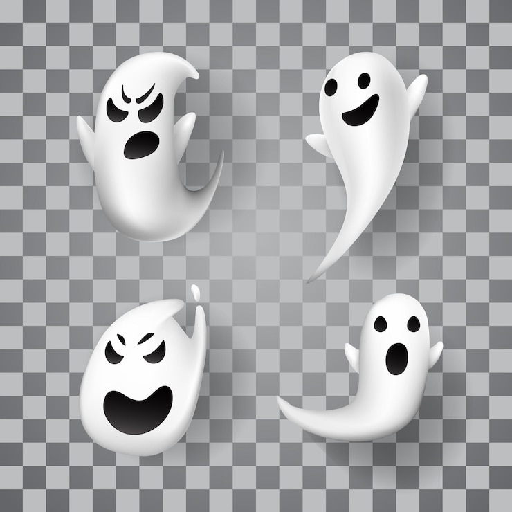 Vetor um lindo conjunto de fantasmas de desenhos animados 3d perfeito para o halloween e elementos de design com temas assustadores