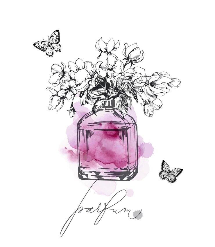 Vetor um lindo frasco de perfume com um delicado perfume feminino de flores de maçã