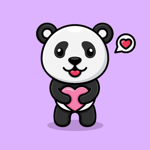 um lindo panda de desenho animado abraçando o amor com ambas as mãos