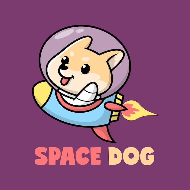 Um lindo shiba inu está vestindo um traje de astronauta e monta um foguete premium de desenhos animados vetor