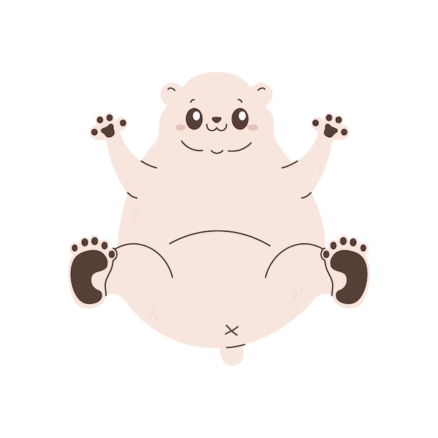 Um lindo urso polar polar deitado de costas personagem vetor ilustração