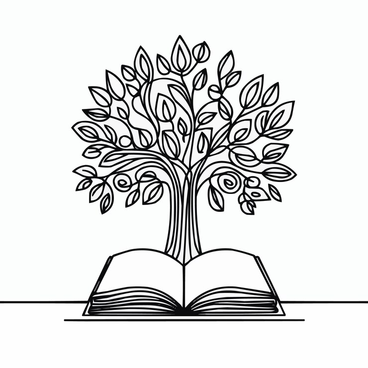 Vetor um livro com uma árvore no topo