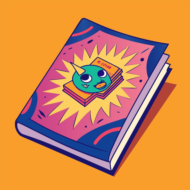 Vetor um livro com uma imagem de desenho animado de um sapo verde na capa