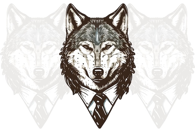 Um lobo com gravata e camisa.