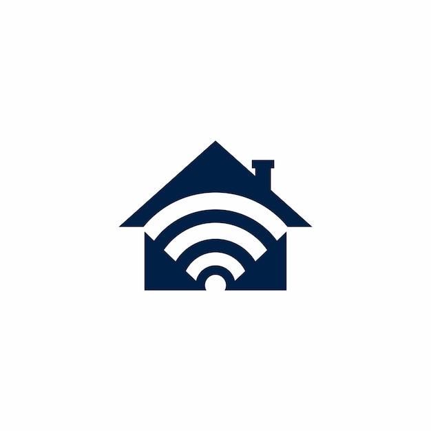 Um logotipo azul para uma casa com ícone wifi