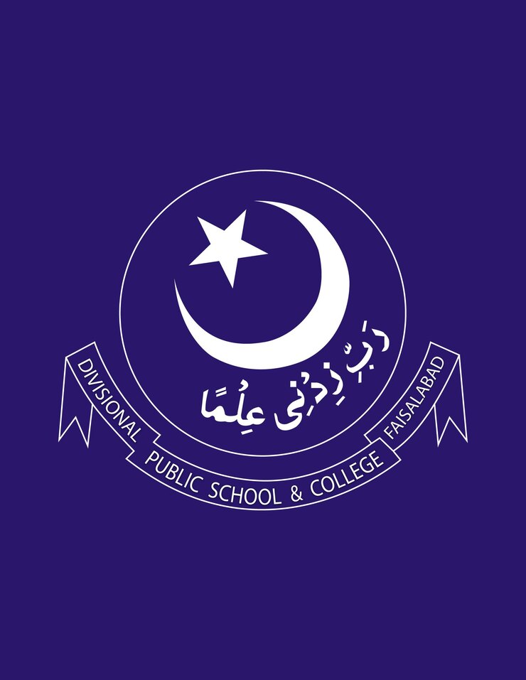 Um logotipo branco com um crescente com fundo azul para o ensino médio