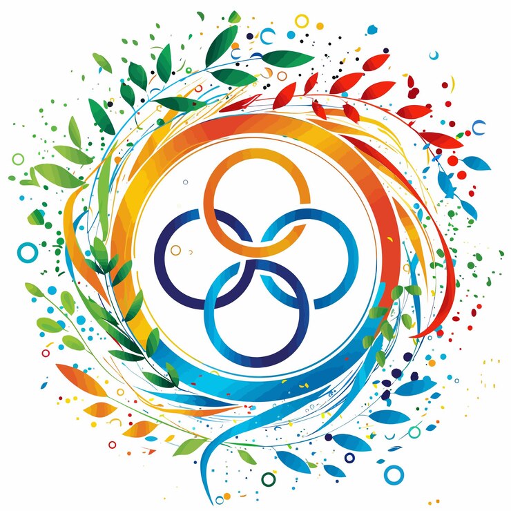 Vetor um logotipo colorido com dois anéis no meio