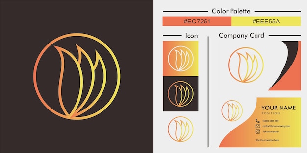 Um logotipo com um design que mostra um cartão de ícones e uma paleta de cores muito atraentes