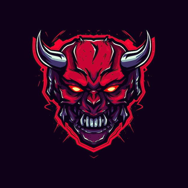 Um logotipo da cabeça de um diabo vermelho irritado projetado no estilo de ilustração de esports