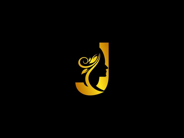 Vetor um logotipo da letra j com o rosto de uma mulher em um fundo preto