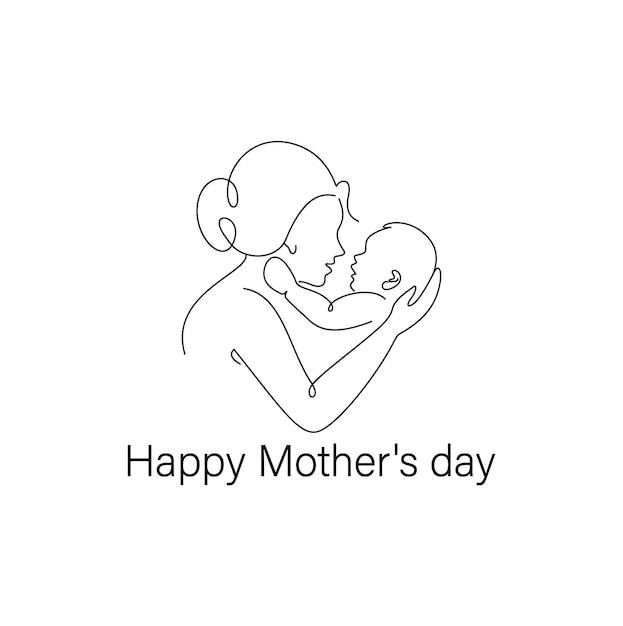 Um logotipo de arte de linha minimalista para o Dia das Mães retrata uma mãe e um filho em um terno
