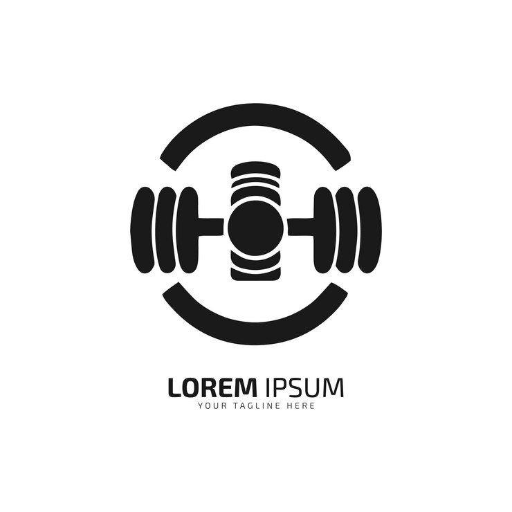 Vetor um logotipo de design de ícone vetorial de haltere silhueta conceito de fitness de ginásio em círculo