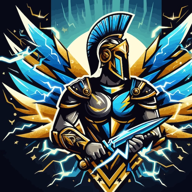 Um logotipo de esport de gladiador com efeito de trovão