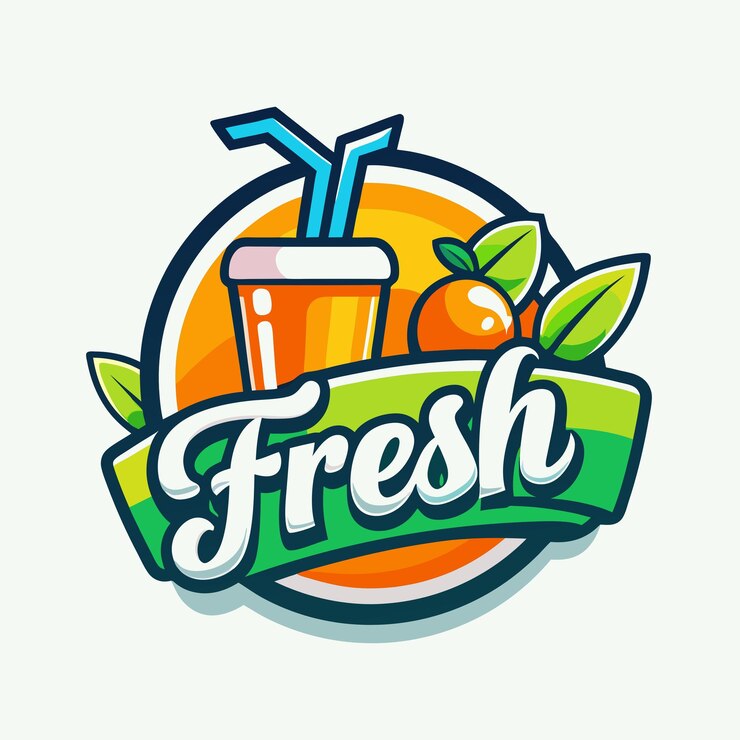 Vetor um logotipo de frutas frescas com uma palha azul no centro