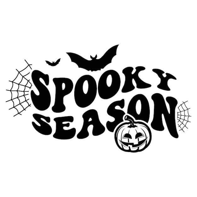 Vetor um logotipo de halloween com uma abóbora e morcegos nele