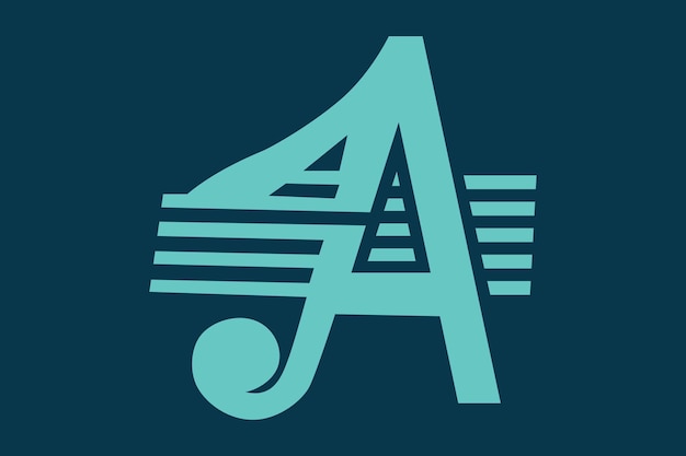 Vetor um logotipo de letra com uma nota musical representando harmonia e ritmo