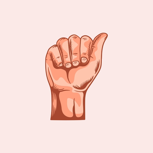 Um logotipo de letra em um alfabeto de gesto de mão surdo-mudo ilustração vetorial desenhada à mão isolada em marrom