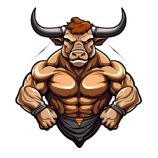 Vetor um logotipo de mascote premium de touro de fitness com fundo branco
