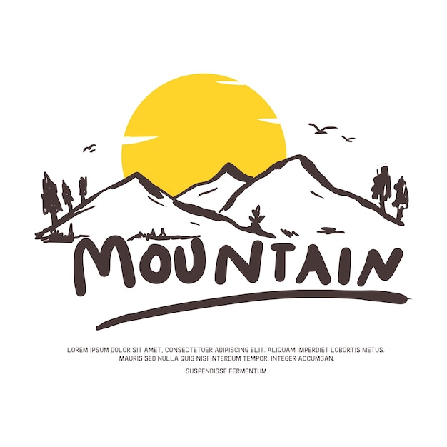 Um logotipo de montanha com o sol ao fundo