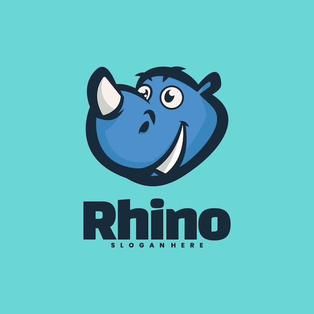 Um logotipo de rinoceronte azul com um rinoceronte azul sobre um fundo azul