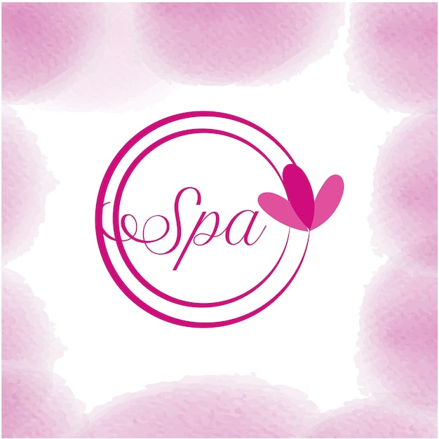 Vetor um logotipo de spa rosa e roxo com flores cor de rosa e uma borboleta.