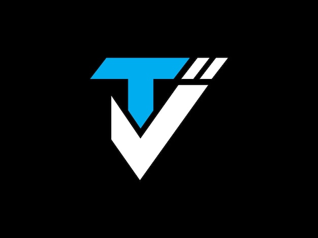 Vetor um logotipo de tv em preto e branco com um v azul na parte inferior