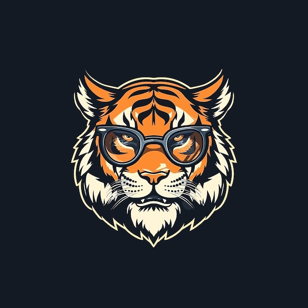 Um logotipo de um tigre com óculos projetado no estilo de ilustração de esports