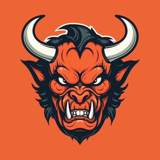 Um logotipo de uma cabeça de diabo vermelho com raiva projetada no estilo de ilustração de esports