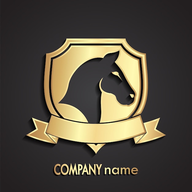 um logotipo dourado para uma empresa chamada cavalo