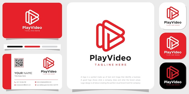 Um logotipo para reprodução de vídeo, um vídeo e um logotipo para uma empresa de vídeo.