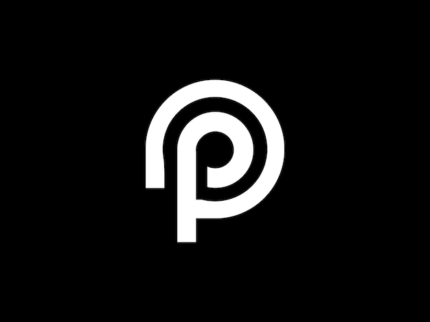 Um logotipo preto e branco com a letra p em um fundo preto