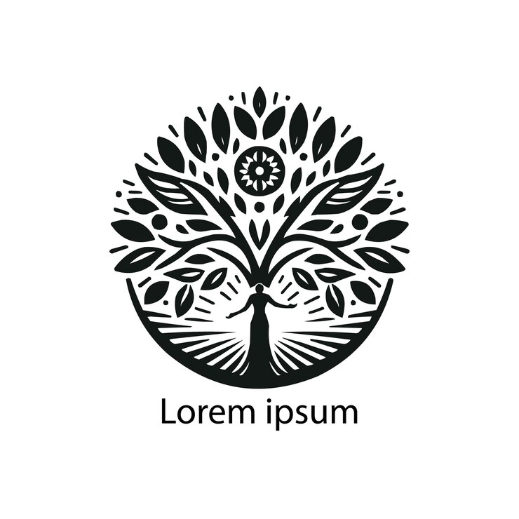Vetor um logotipo preto e branco com uma árvore no meio