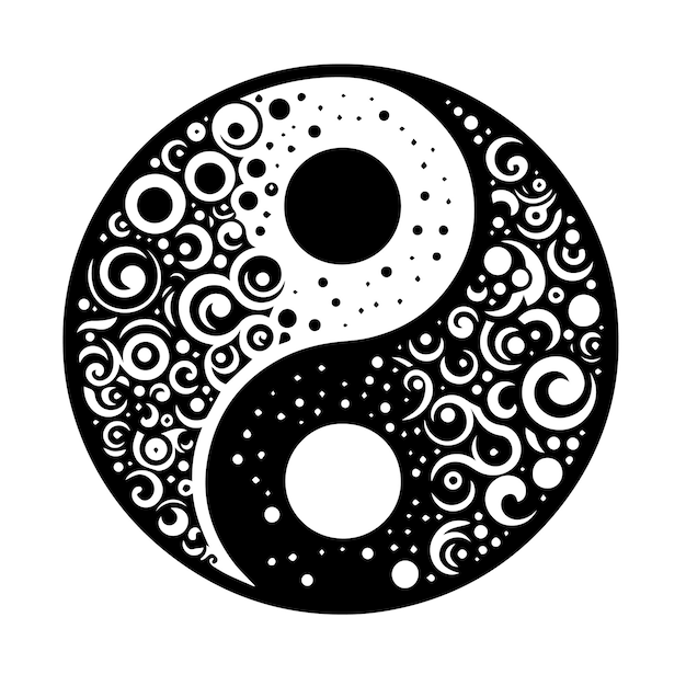 Vetor um logotipo preto e branco de um rosto humano com um símbolo de infinito yin e yang